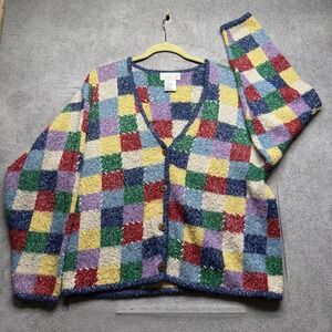 Y2K Patchwork Cardigan Boho Colorblock Knit Sweater XL